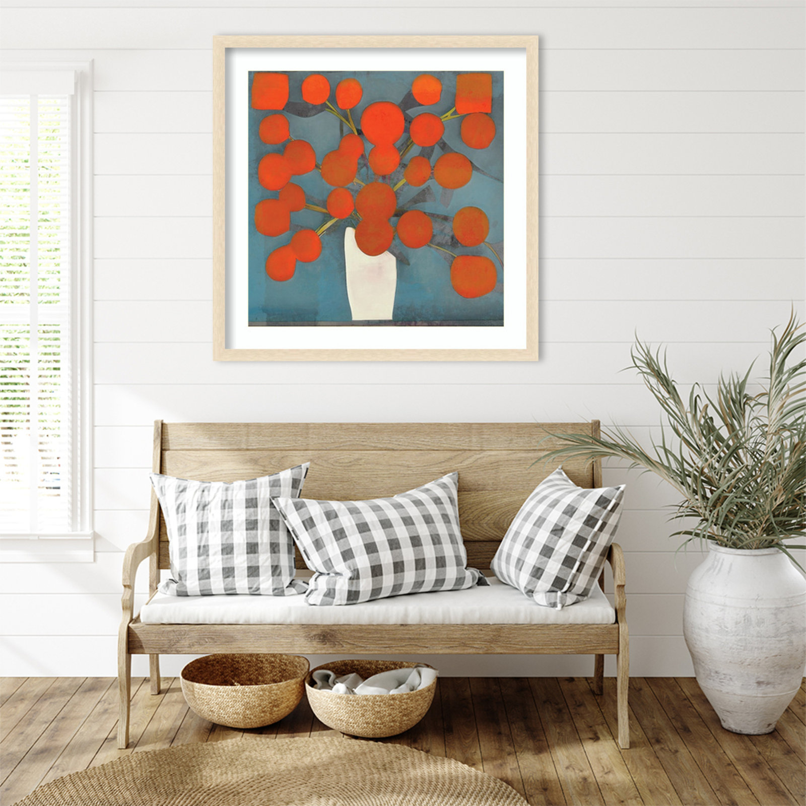 Abstract Orange Flowers Print by Elena Ray, Natural, 34" H x 34" W