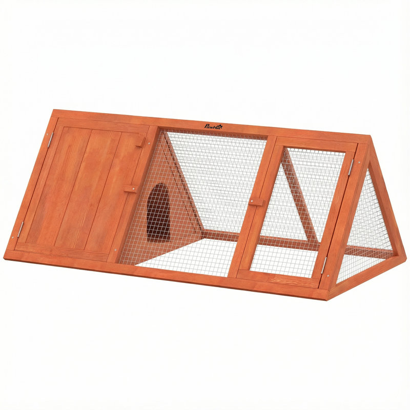 Rabbit Hutch Wooden Outdoor Guinea Pig Hutch with Run and Doors, Orange
