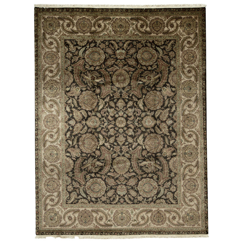 High-Quality Hand-Knotted Black And Cream Area Rug