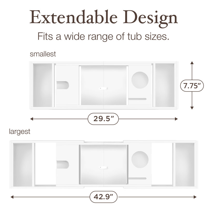 Bamboo Bathtub Tray Caddy - White, Expandable to 41.5", White