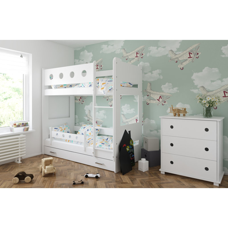 Lipinski Bunk Bed with Built-in Ladder Included, With Drawer, 80 x 160 cm