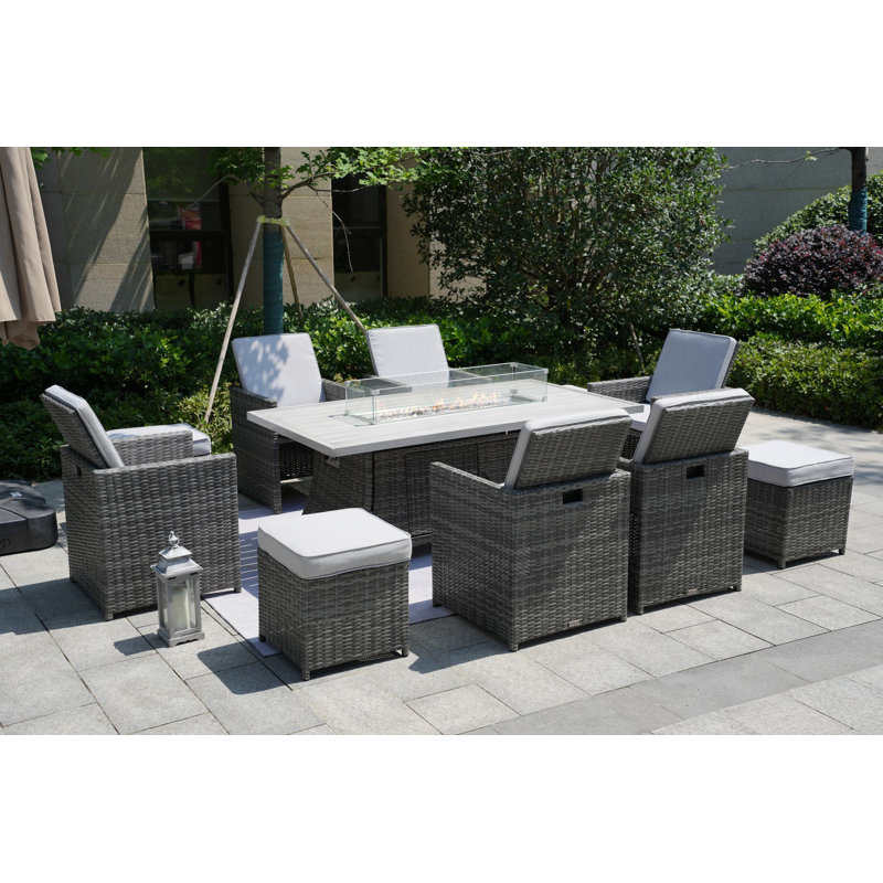 Bentlei 10 - Person Wicker Patio Dining Set with Rectangular Table , Cushions Included