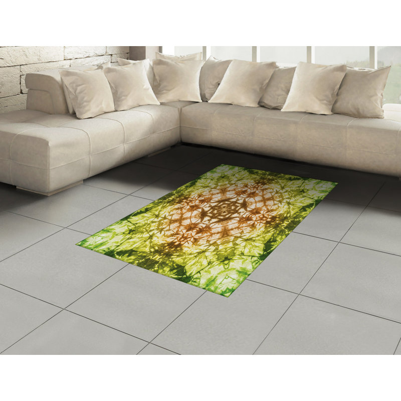 Green High Density Long Fiber Poly Threads Decorative Area Rug Carpet, Rectangle 4' x 5'8"