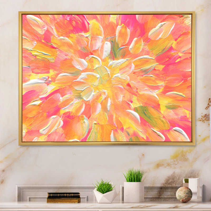 " Orange And Yellow Abstract Blossoming " Painting Print, 30'' H x 40'' W x 1.5'' D, Gold Floater Framed