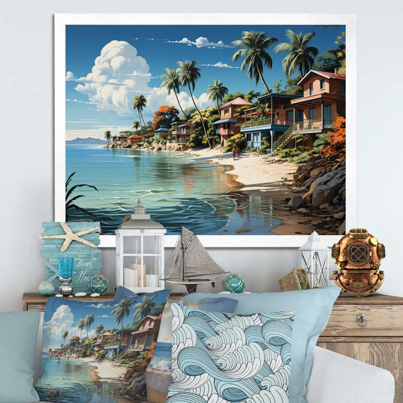 Beach Tropical Vibes - Coastal Beach, art mural encadré, H 12 po x l 20 po x P 1 po, Cadre simple blanc