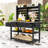 Mobile Outdoor Potting Bench with Stainless Steel Top, Storage Drawers and Slatted Shelves-1182381040