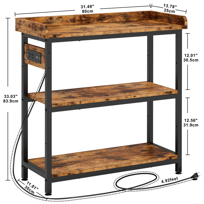 Console Table with Power Outlets, 33" H x 31.5 "W  x 13.8" D, Rustic Brown