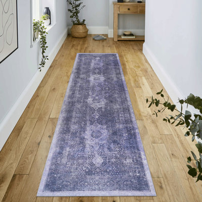 LOOM & LUXE 2'6''X10' Runner, Washable Rug, Low-Pile, Non-Slip, Non-Shedding, Foldable, Kid & Pet Friendly - Area Rugs For Living Room, Bedroom, Kitchen, Dining Room Rug (Anthracite, 2'6''X10')
