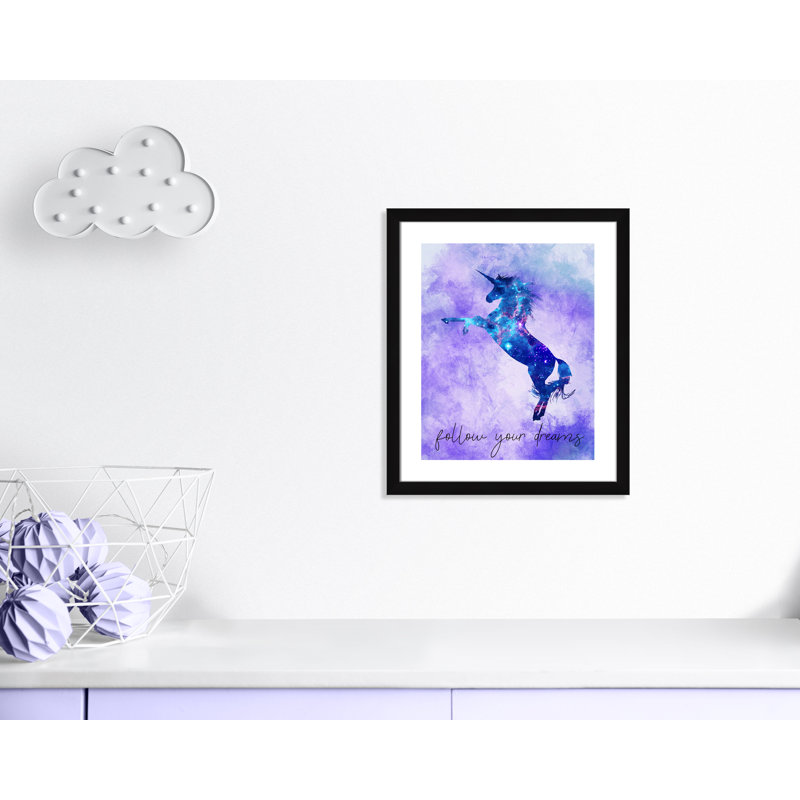 « follow your rêves licorne », art encadré, H 26,5 po x l 22,5 po x P 0,63 po, Cadre noir