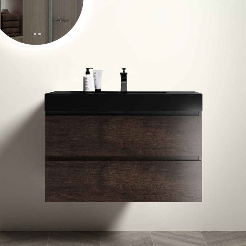 Élégant lavabo en quartz d'ingénierie noir mat - faire ressortir les salles de bain