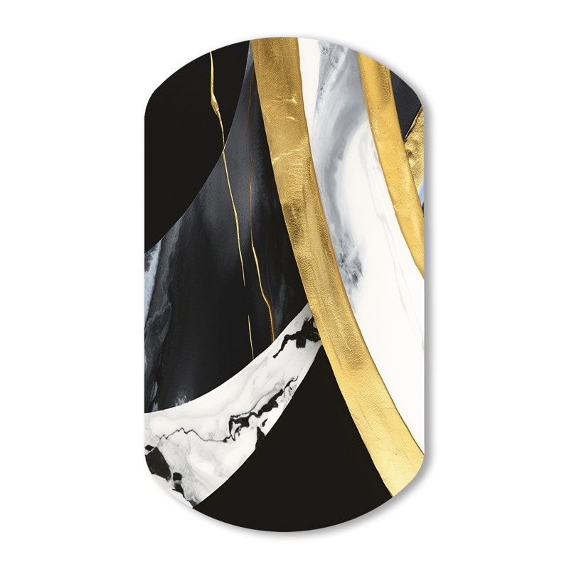 Noir et or Harmony Of Marble IV - Art asymétrique en marbre sur métal, impression sur cylindre moderne