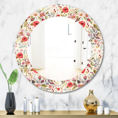 Vintage Red Pink Flower and Leaves - Romantic Wall Mirror