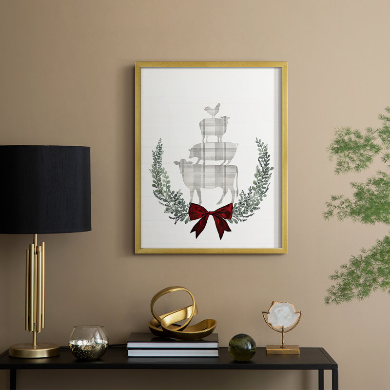 Reproduction encadrée Yuletide Animals II - bois massif, H 11 po x l 9 po, Doré