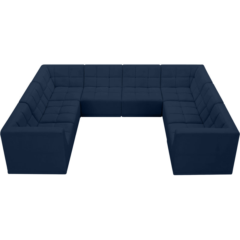 Canapé modulaire en velours Heti, Velours bleu marine