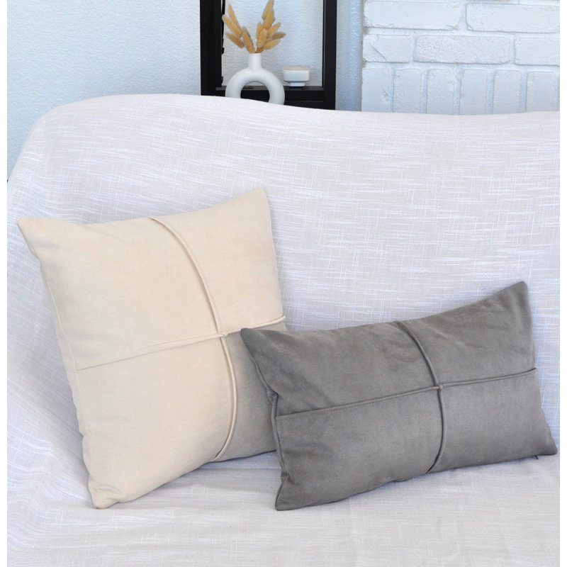 Coussin décoratif en micro suède, coussin en faux suède (paquet de 2), Gris, H 12 po x l 20 po, Polyester