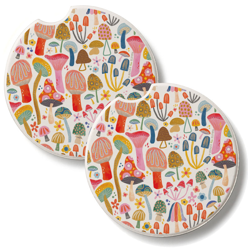 Ensemble de 2 sous-verres de voiture en pierre Mushroom