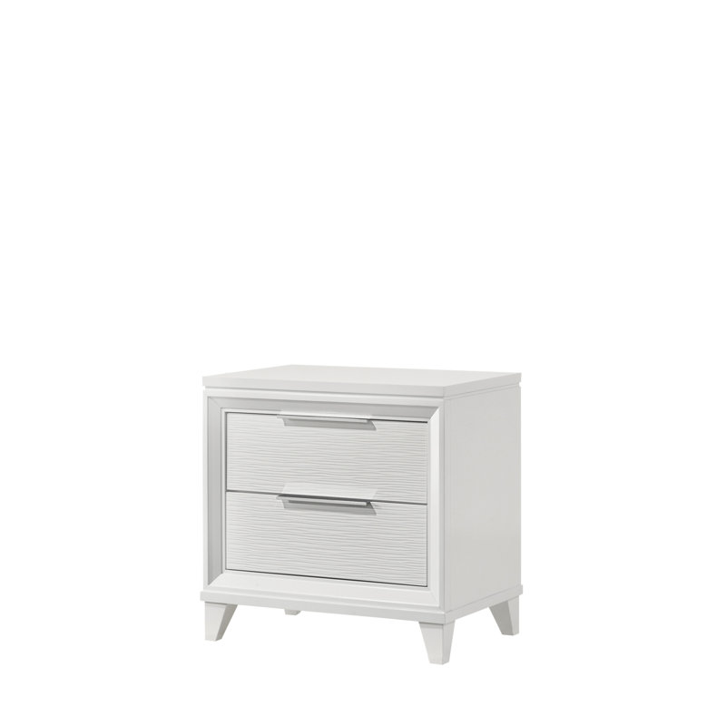 Table de chevet contemporaine à 2 tiroirs avec rangement à finition texturée blanche