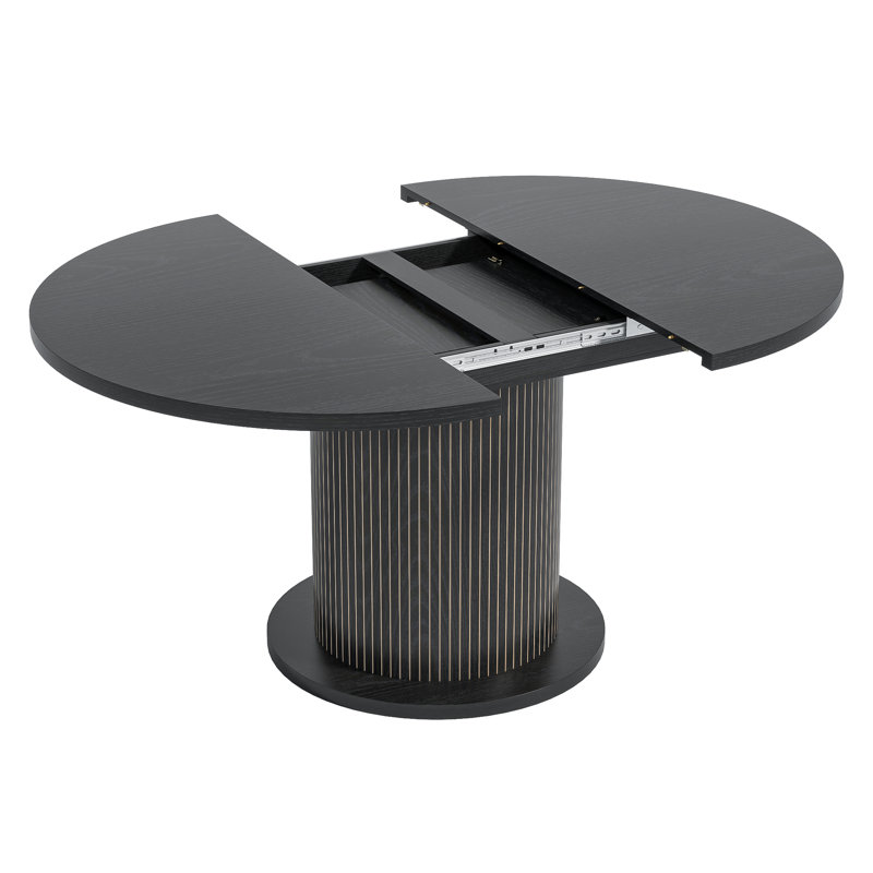43-59" Extendable Round Dining Table For 4-6 People, Farmhouse Kitchen Table, Black
