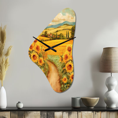 Horloge murale en forme de fleur irrégulière Wrif Golden Cheerful Sunflowers II