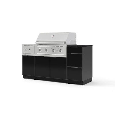 Ensemble d'armoires d'extérieur gris ardoise en aluminium 6 pièces avec 3 tiroirs, armoire de barbecue, gril au gaz naturel 36 po, brûleur latéral et plateau noir Dekton 16 po