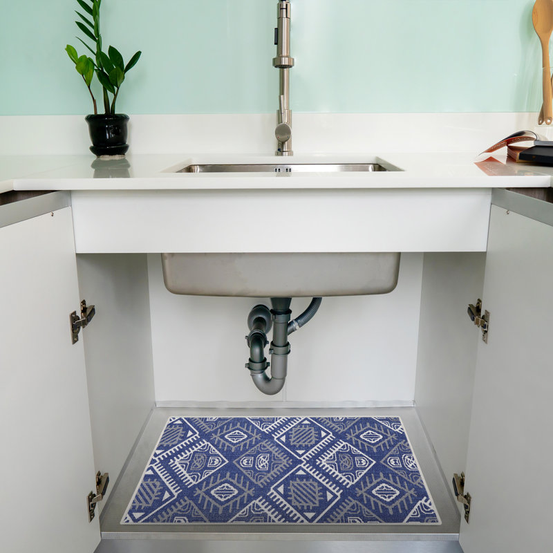 Ailt Geometric Non-Skid Kitchen Mat, Navy
