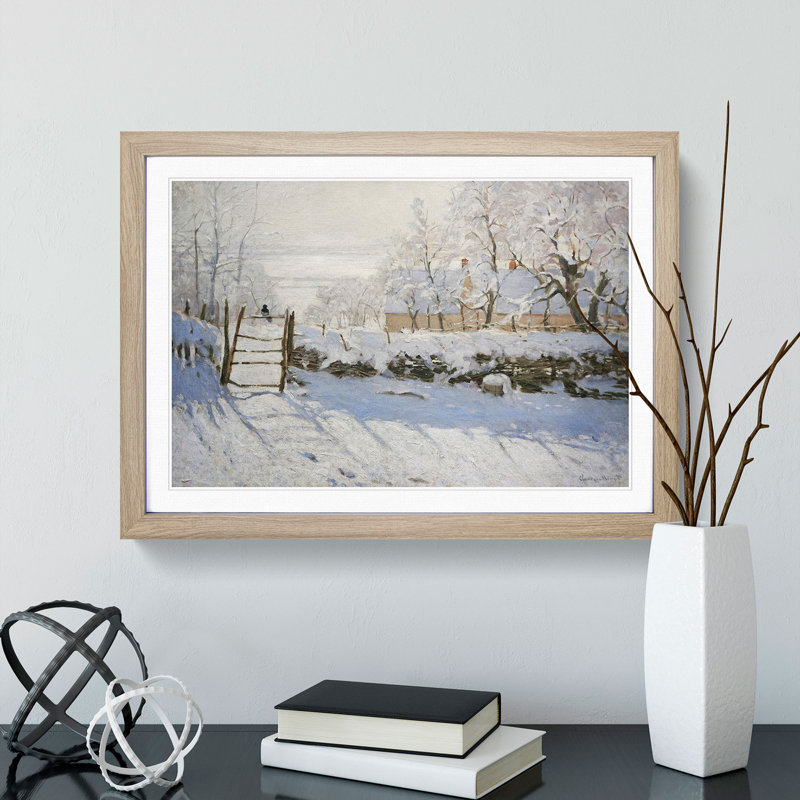 The Magpie by Claude Monet - Picture Frame Painting, 36cm H x 48cm W x 2cm D, Oak Framed