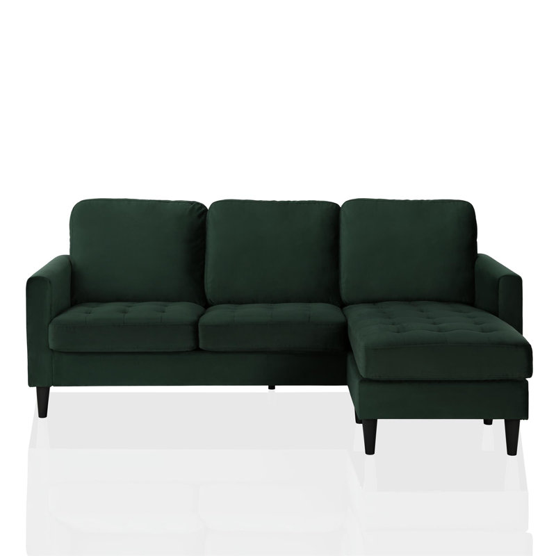 3 Seater Velvet Sofa & Chaise, Green