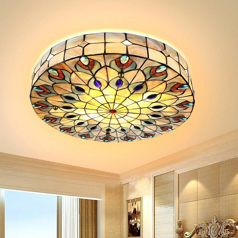 Plafonnier encastré paon Tiffany Style