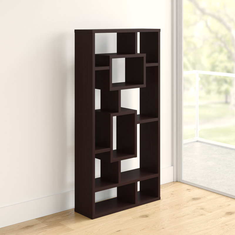 Fantastic Geometric Cubed Rectangular bookcase, Cappuccino, (10 Shelves) 70.75"H x 35.5"W x 11.5"D