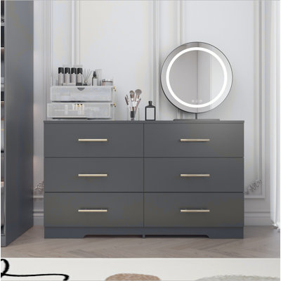 Grande commode 6 tiroirs avec poignée dorée