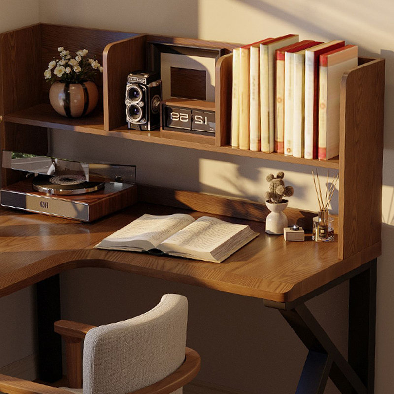 Bureau en fer massif en forme de L brun noyer + noir, H 53,15 po x l 62,99 po x P 47,24 po, Retour à droite