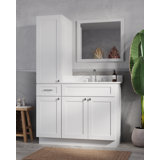 Disar 45' Single Bathroom Vanity With Left Linen Tall Cabinet Dovetail Solid Wood Drawer Carrara Quartz Top
