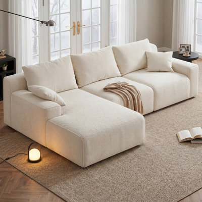 Boneless 97" L L-Shaped Boneless Sofa with Chaise Lounge, Tool-Free Setup, Modular Sectional Couch with Ottoman & Pillow for Living Room, Bedroom, Upholstered Corduroy/Checkered Couch