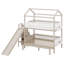 Lit superposé en bois en forme de maison avec glissière et escalier de rangement, cadre de lit superposé avec tablettes-1984332789