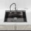 Évier de cuisine en acier inoxydable, lavabo simple sur pied noir de 30 po x 19 po avec drain standard américain et crochet-135689412