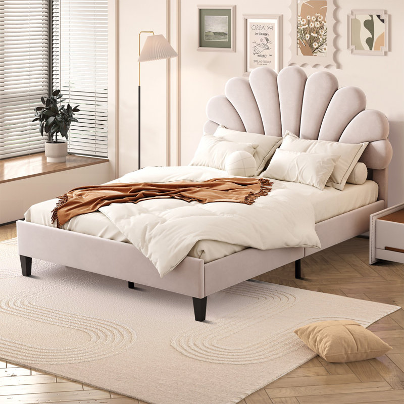 Lit plateforme tapissier Prehaan, Complète, Beige