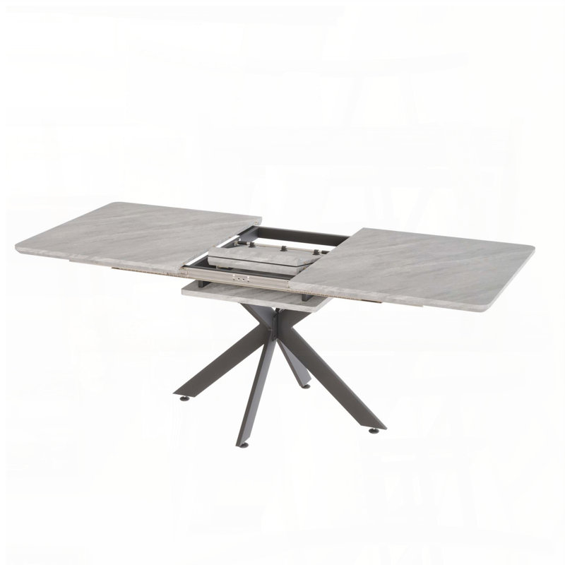 Table de salle à manger extensible grise avec pieds en métal en forme de X