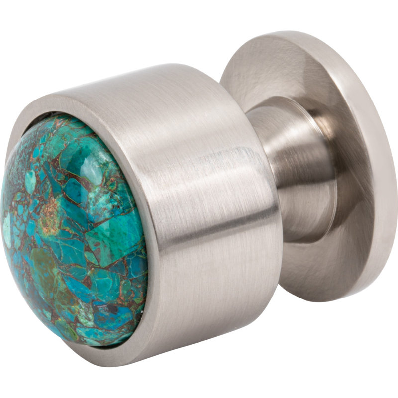 Firesky Diameter Knob, Brushed Satin Nickel, Mohave Turquoise, 1 3/8"