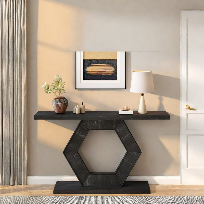 Modern Console Table With Striking Hexagon Legs, Premium Fir Veneer Finish, Durable Mdf Construction, Functional Storage, Easy Assembly - Ideal Entryway Accent Table For Hallway