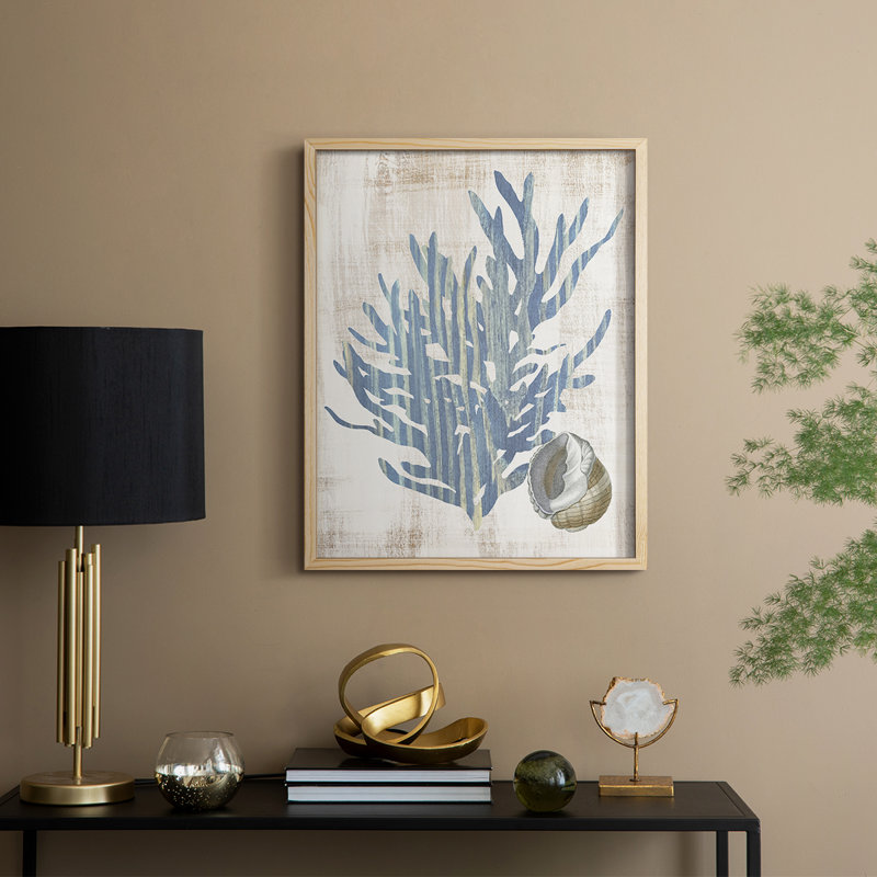 Reproduction encadrée de varech II - bois massif, Naturel, H 11 po x l 9 po