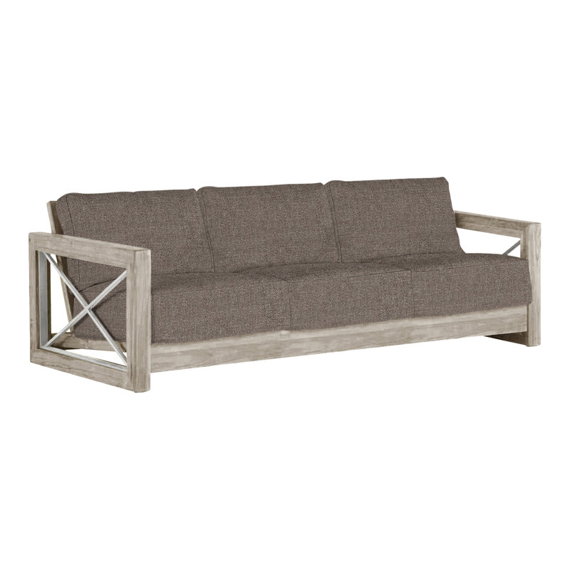 Malta Teak Outdoor Sofa, Oyster Teak/Brushed Stainless, Perigold Play Mushroom, Welt + Dream fill