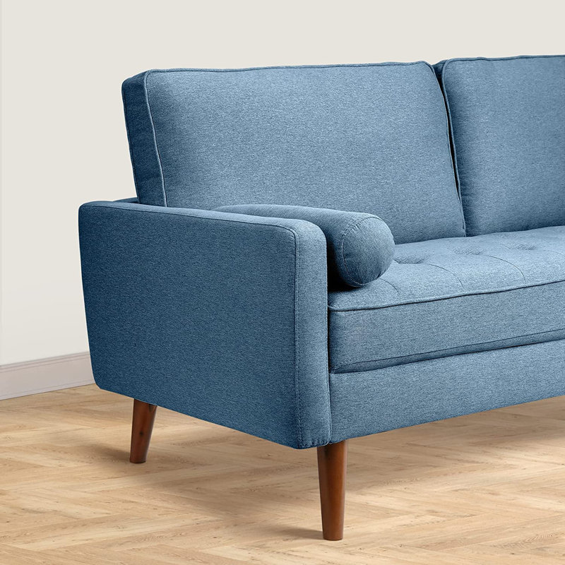 Liby 173Cm 3 Seater Linen Square Arm Sofa, Light Blue