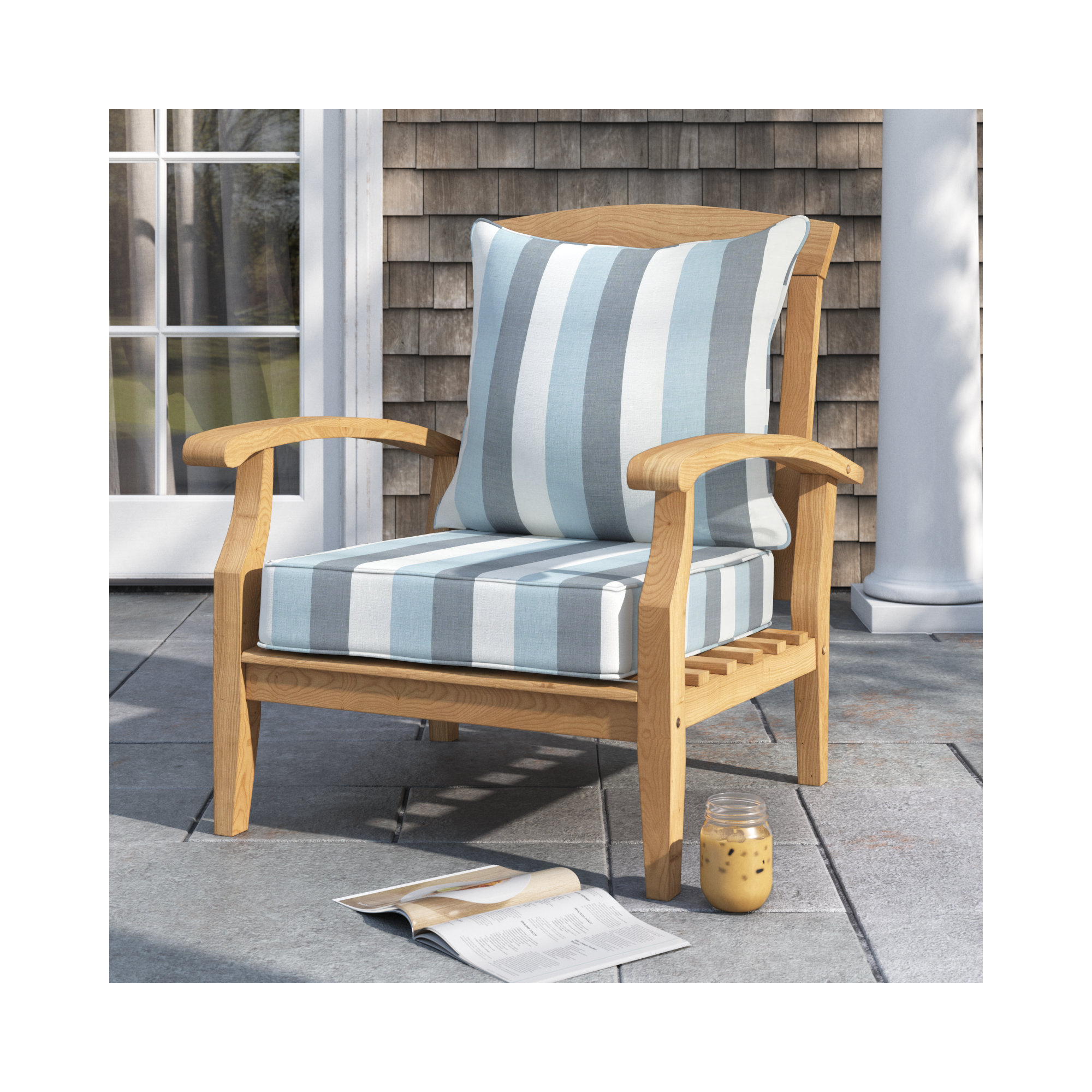 Striped Outdoor Lounge Chair, Blue Stripe Sunbrella®, 25" W x 25" D
