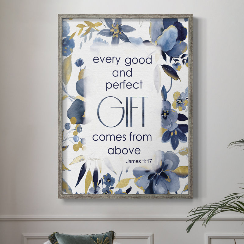Indigo Scripture Framed Print - Solid Wood, 21" H x 17" W