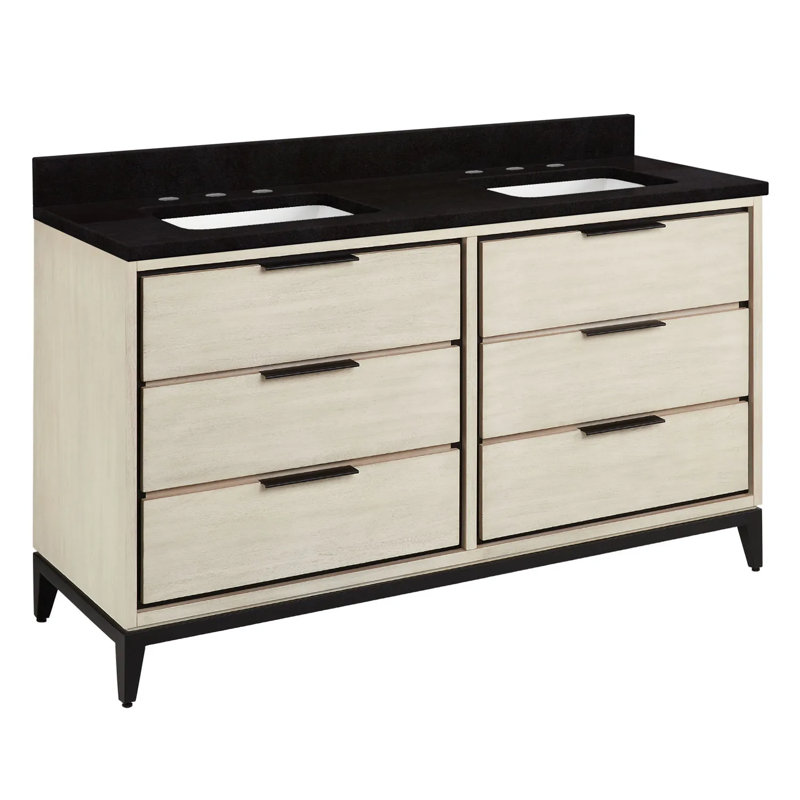 60" Hytes Double Bathroom Vanity Set with Rectangular Undermount Sinks, Carrara Marble, 8" Centers, Sky Gray