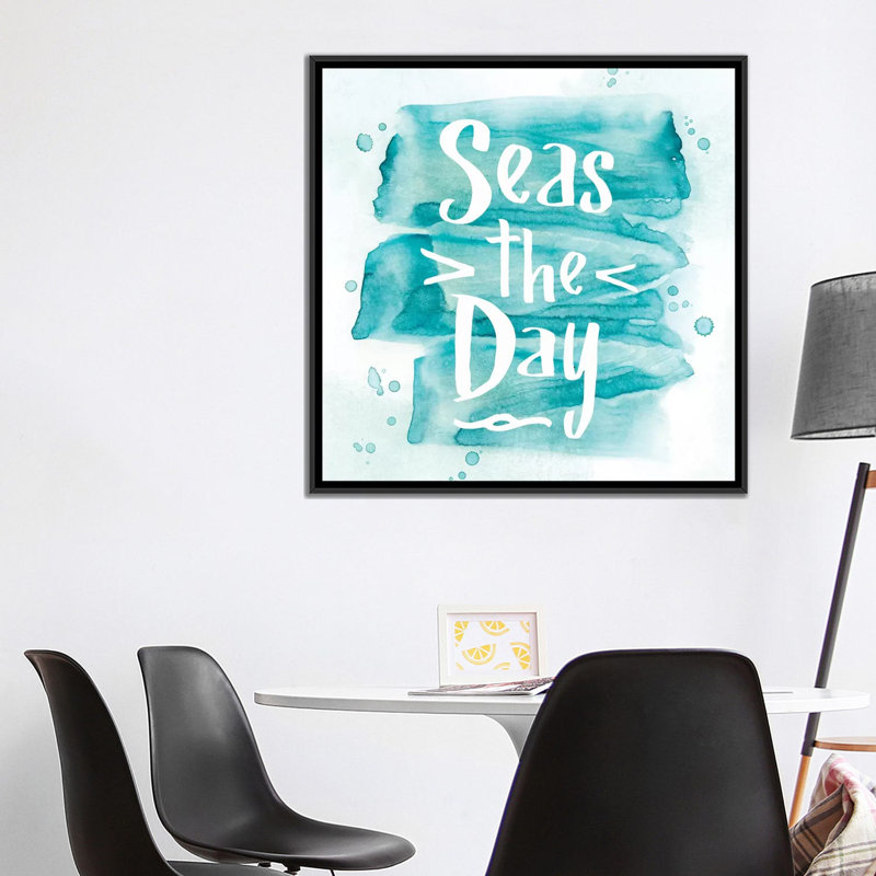 « mers the day », art textuel sur toile, H 18 po x l 18 po x P 1,5 po, Toile avec cadre noir, Pas de tapis