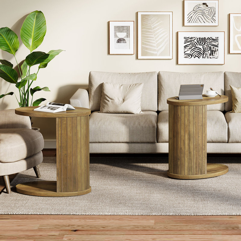C-Shaped End Table, Sofa Side Table With Storage Shelf