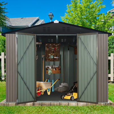 Metal Storage Shed W/ Lockable Door & Shutter Vents For Garden, Backyard, Front Yard, Lawn & Patio -  HUUHRIN, 889033LBR-Estella