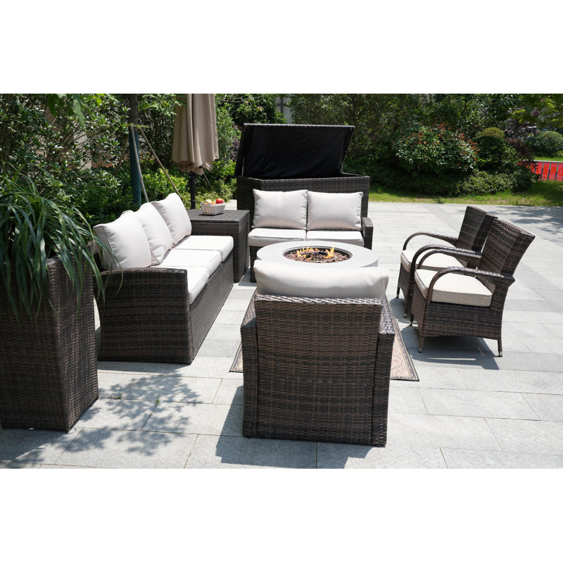 - Person Patio Conversation Set with Cushions, Brown, White