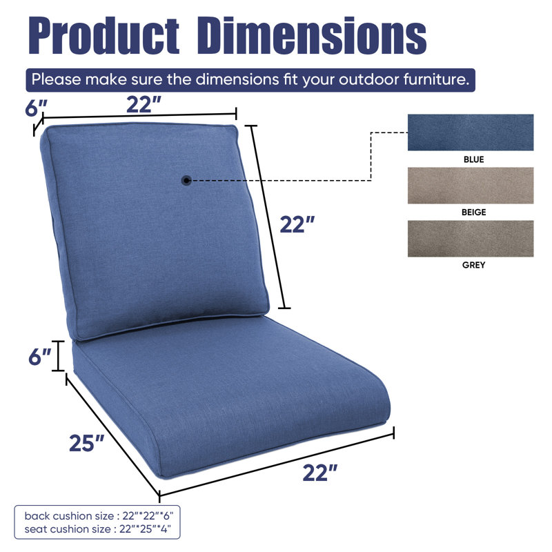 Ensemble de coussins et coussins intérieur / extérieur résistant à l'eau - 25 po x 22 po x 4 po , Bleu, 2